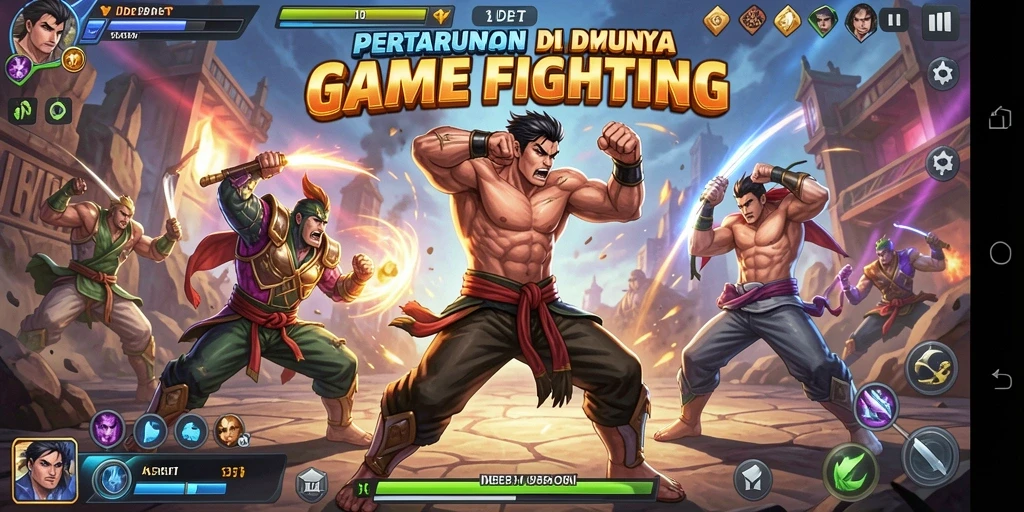 Tampilan gameplay IDEBET dengan karakter bertarung intens.