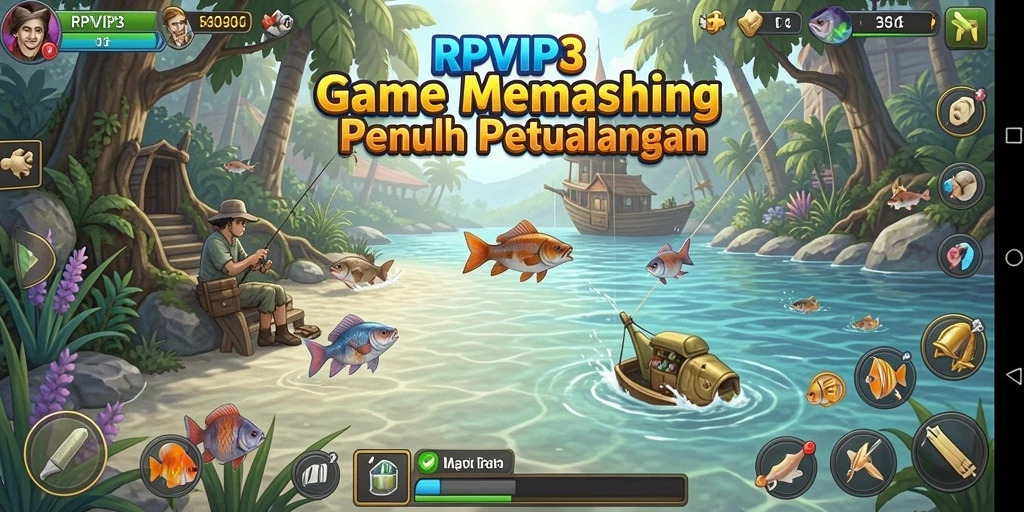 Screenshot gameplay RPVIP3 yang menunjukkan keseruan memancing.